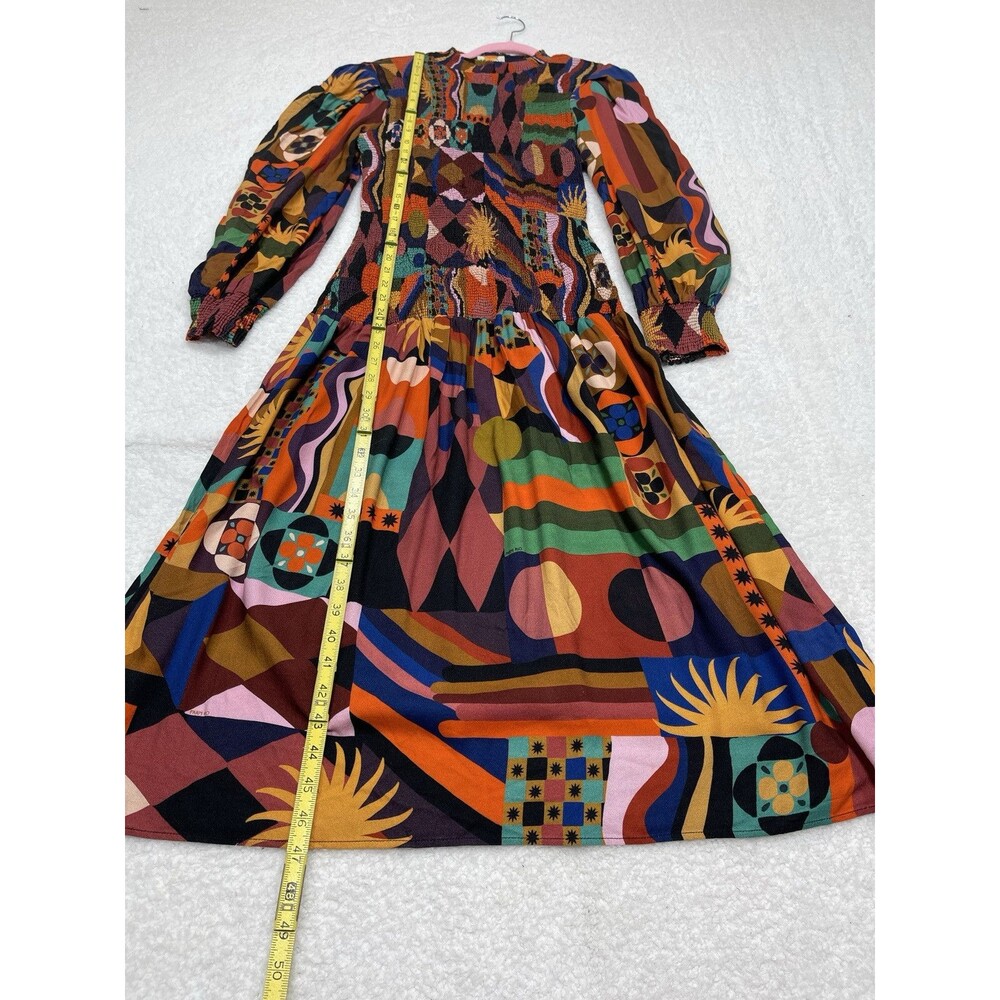 Farm Rio Midi Dress Tropical Shapes Orange Smock Preppy Boho Vacay Retro Medium - Picture 4 of 13